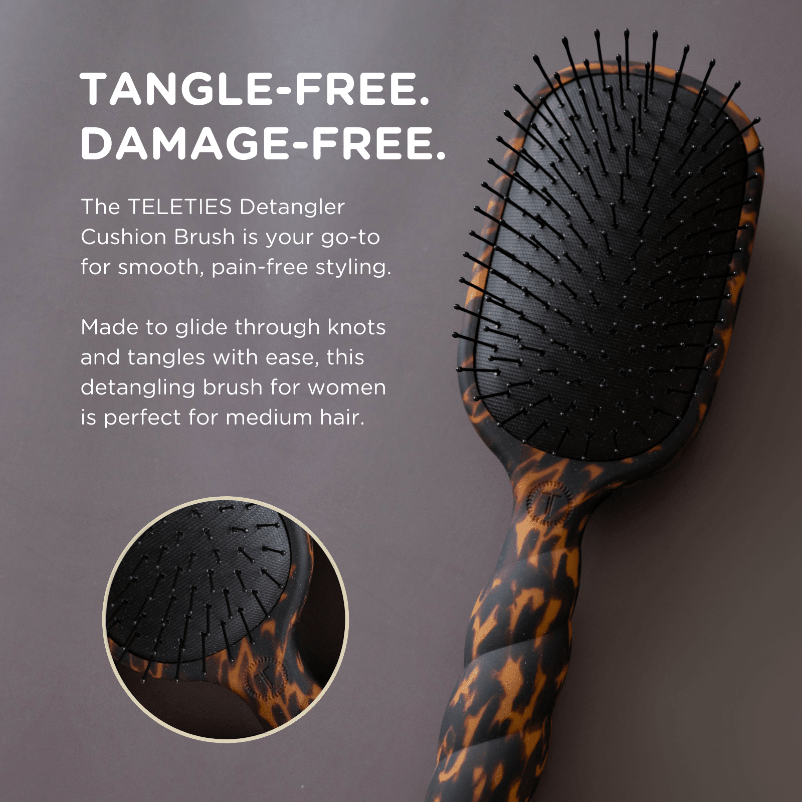 Detangling Hair Brush | Tortoise | Medium n Thick Hair TELETIES Hair Brush