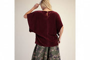 Dolman Sleeves Burnout Velvet in Wine Top Easel Top