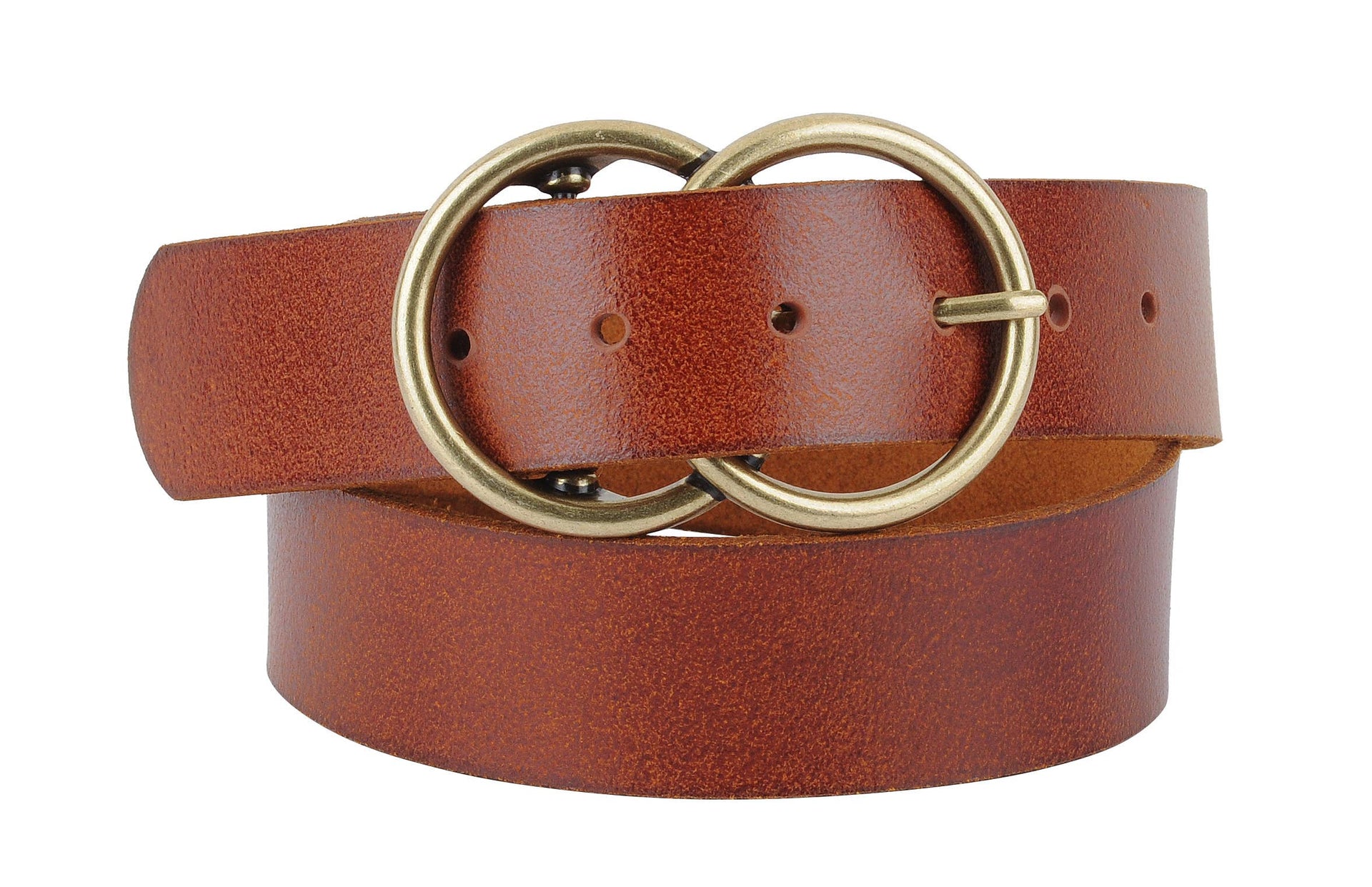 Double Circle Buckle Leather Belt: Wide / Tan / L Most Wanted USA