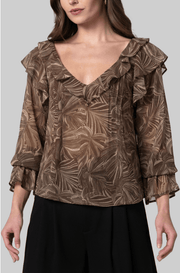 Double Ruffle Double Shot Espresso Long Sleeve Top by Liverpool Liverpool Top