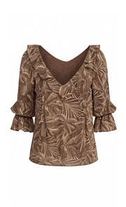 Double Ruffle Double Shot Espresso Long Sleeve Top by Liverpool Liverpool Top