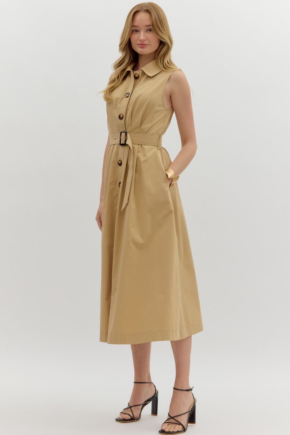Dress Belted with Pleated Skirt & Pockets Entro Dress