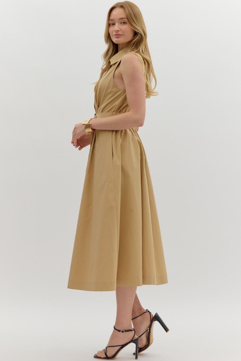 Dress Belted with Pleated Skirt & Pockets Entro Dress