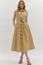 Dress Belted with Pleated Skirt & Pockets Entro Dress