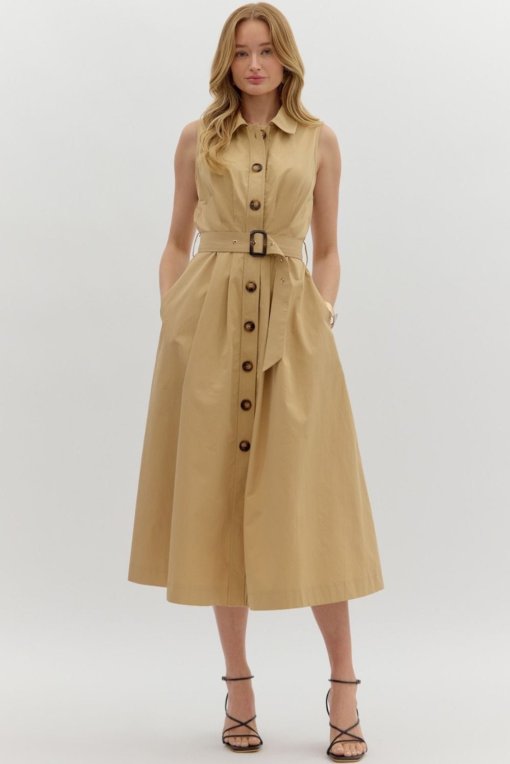 Dress Belted with Pleated Skirt & Pockets Entro Dress