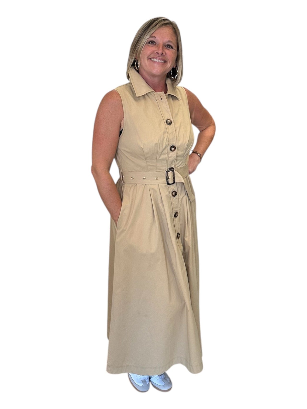 Dress Belted with Pleated Skirt & Pockets Entro Dress