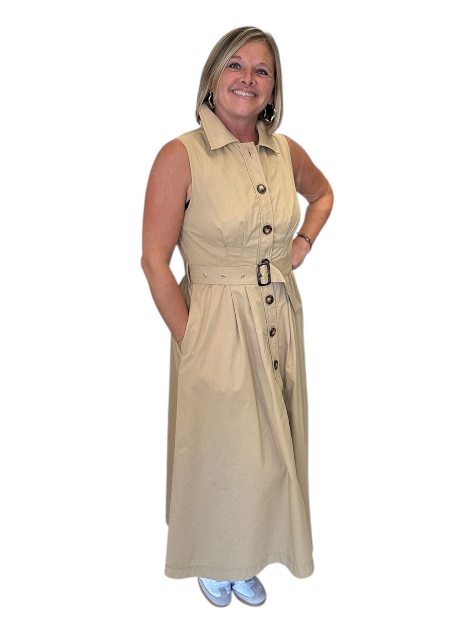 Dress Belted with Pleated Skirt & Pockets Entro Dress