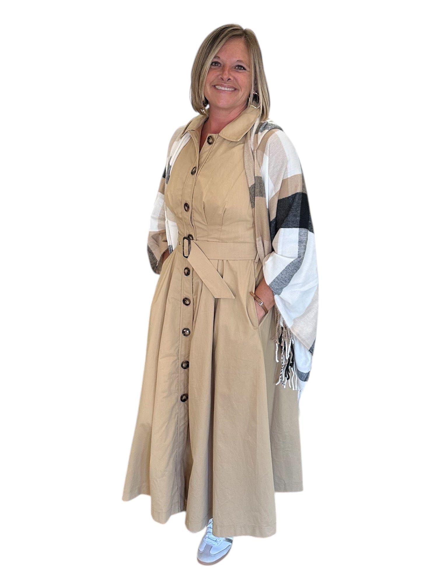 Dress Belted with Pleated Skirt & Pockets Entro Dress