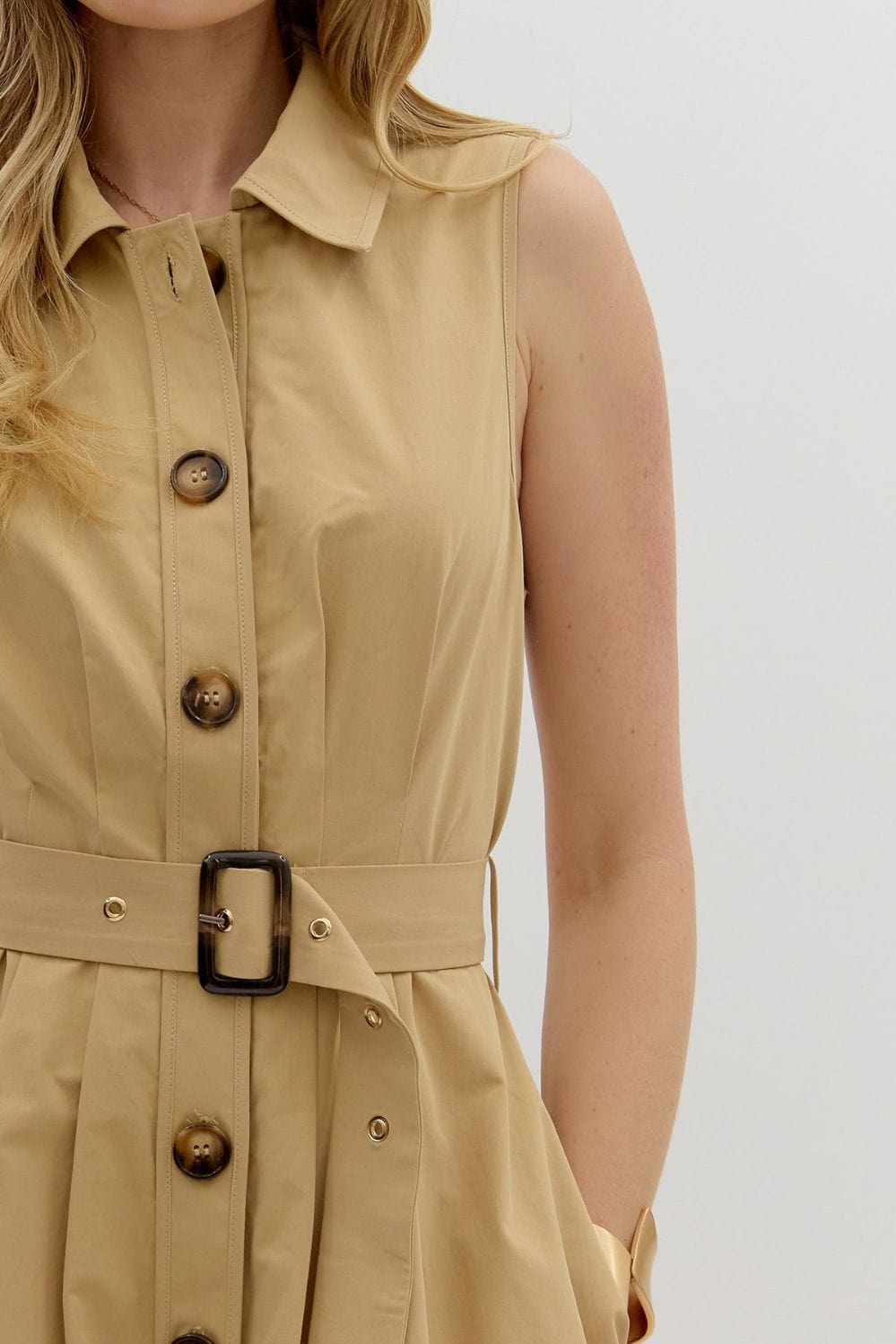 Dress Belted with Pleated Skirt & Pockets Entro Dress Small