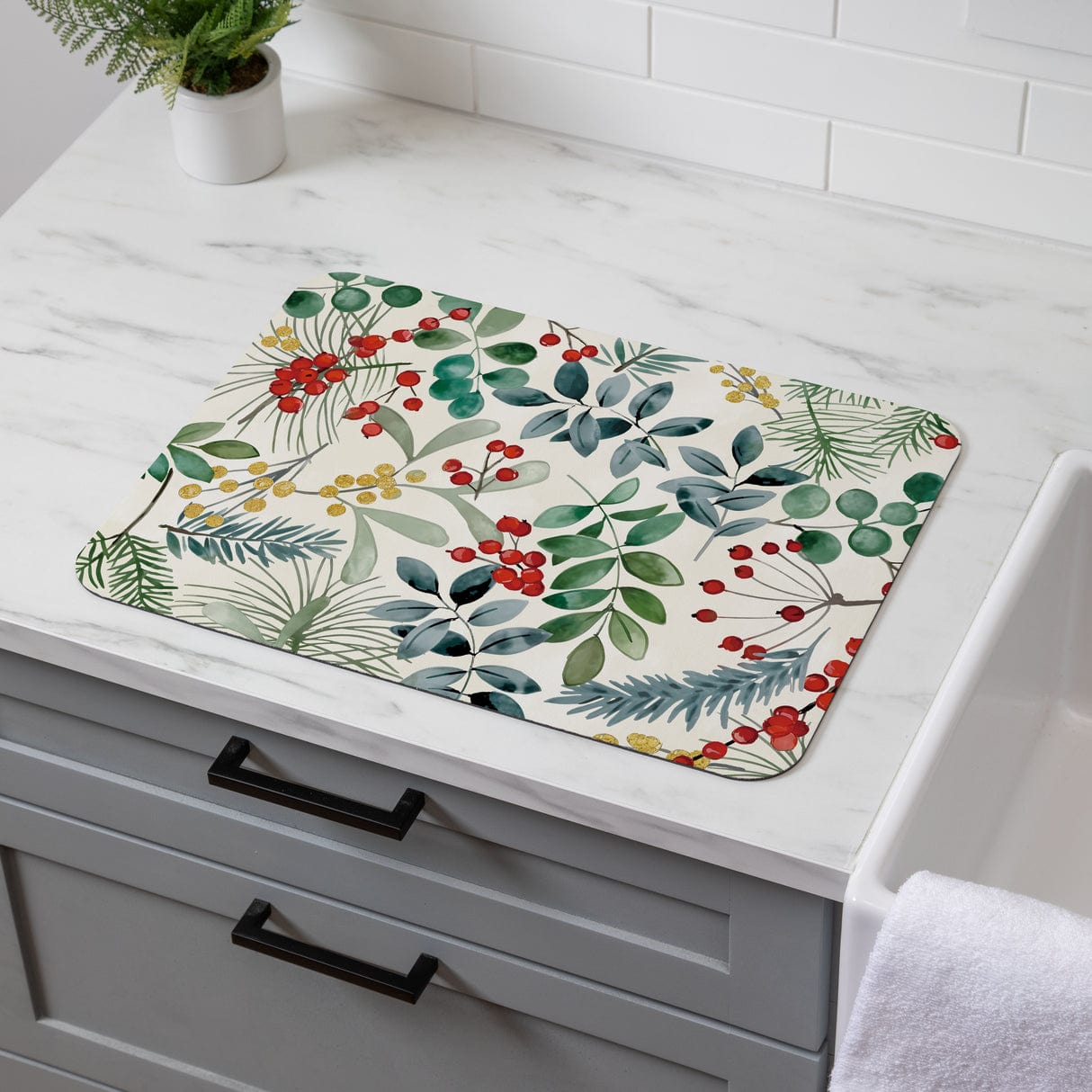 Drying Mat Shades of VivaStyle Festive Foliage Evergreen Kitchen