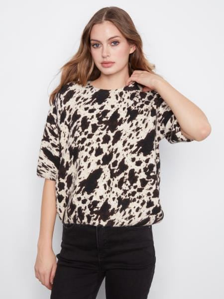 Elbow Sleeve Balloon Shape Printed Sweater, Tâches, Spots Charlie B Sweater