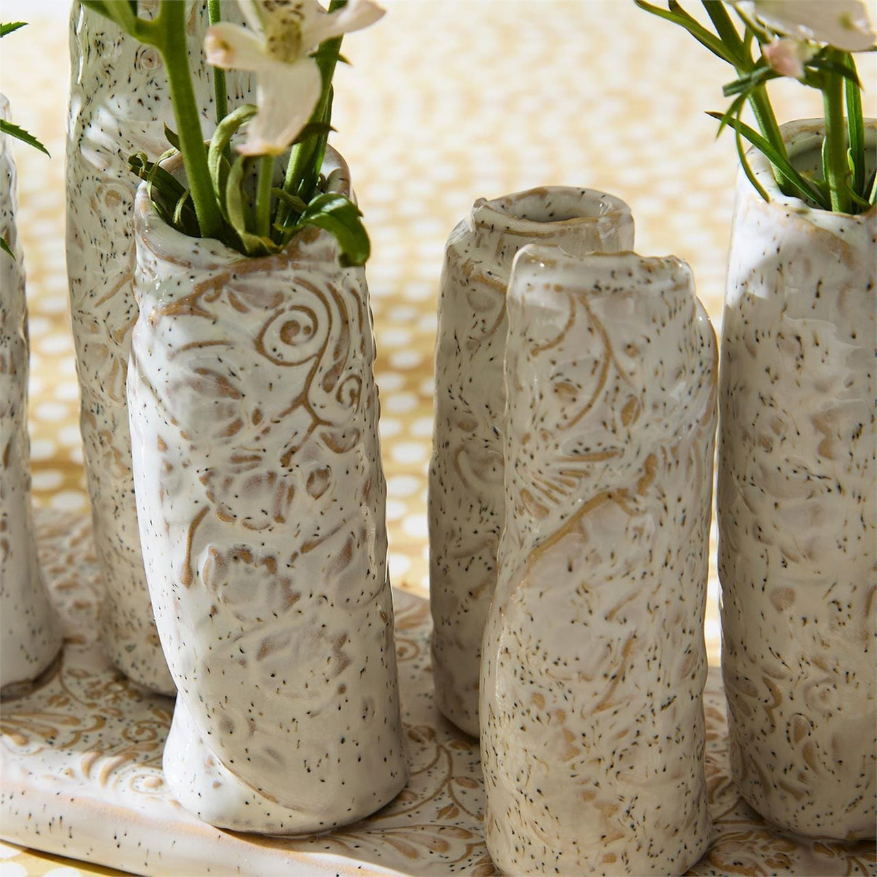 Embossed Clay in Gloss White | For Flowers or Candles Two's Company Vases