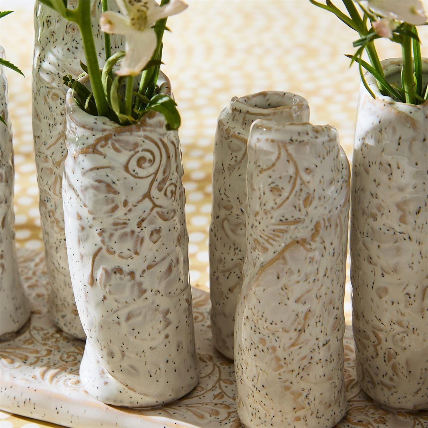 Embossed Clay in Gloss White | For Flowers or Candles Two's Company Vases