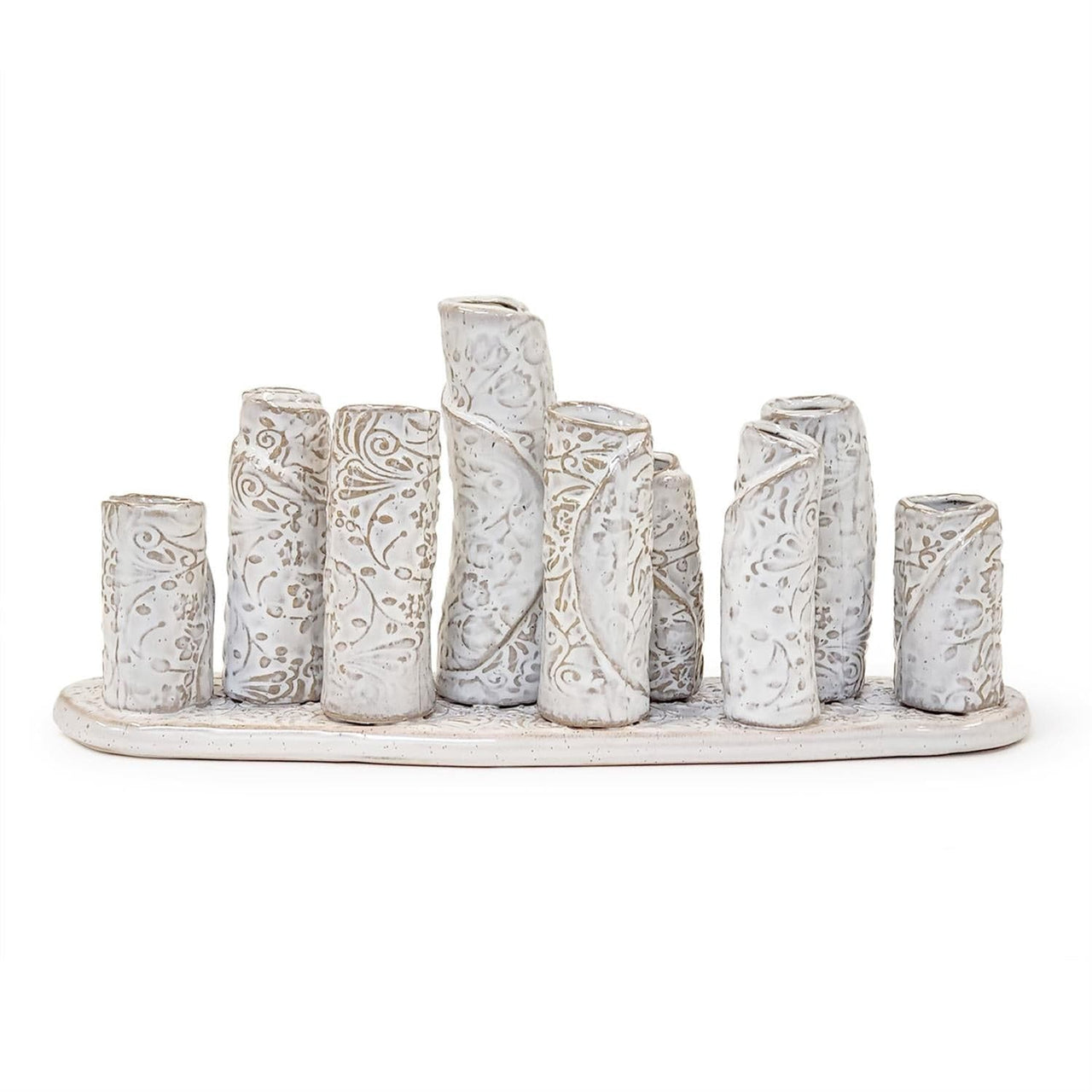 Embossed Clay in Gloss White | For Flowers or Candles Two's Company Vases