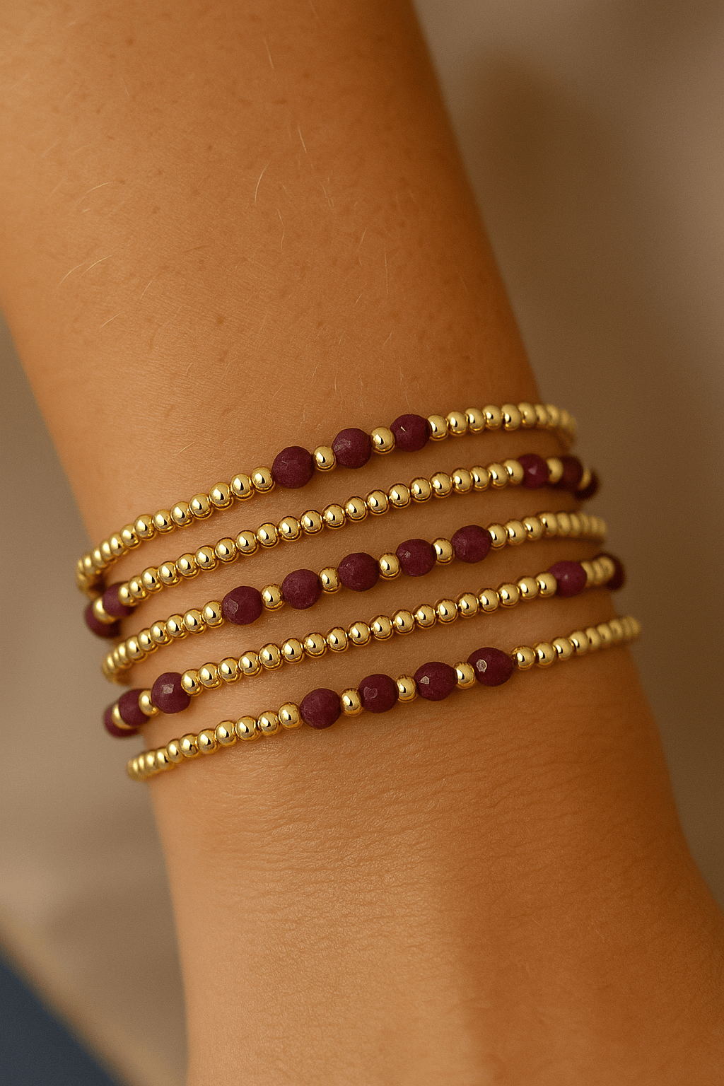 eNewton Gemstone Gold Joy Pattern 3mm Bead Bracelet | Ruby e.newton Designs BRACELET
