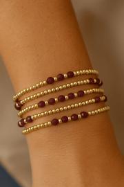 eNewton Gemstone Gold Joy Pattern 3mm Bead Bracelet | Ruby e.newton Designs BRACELET