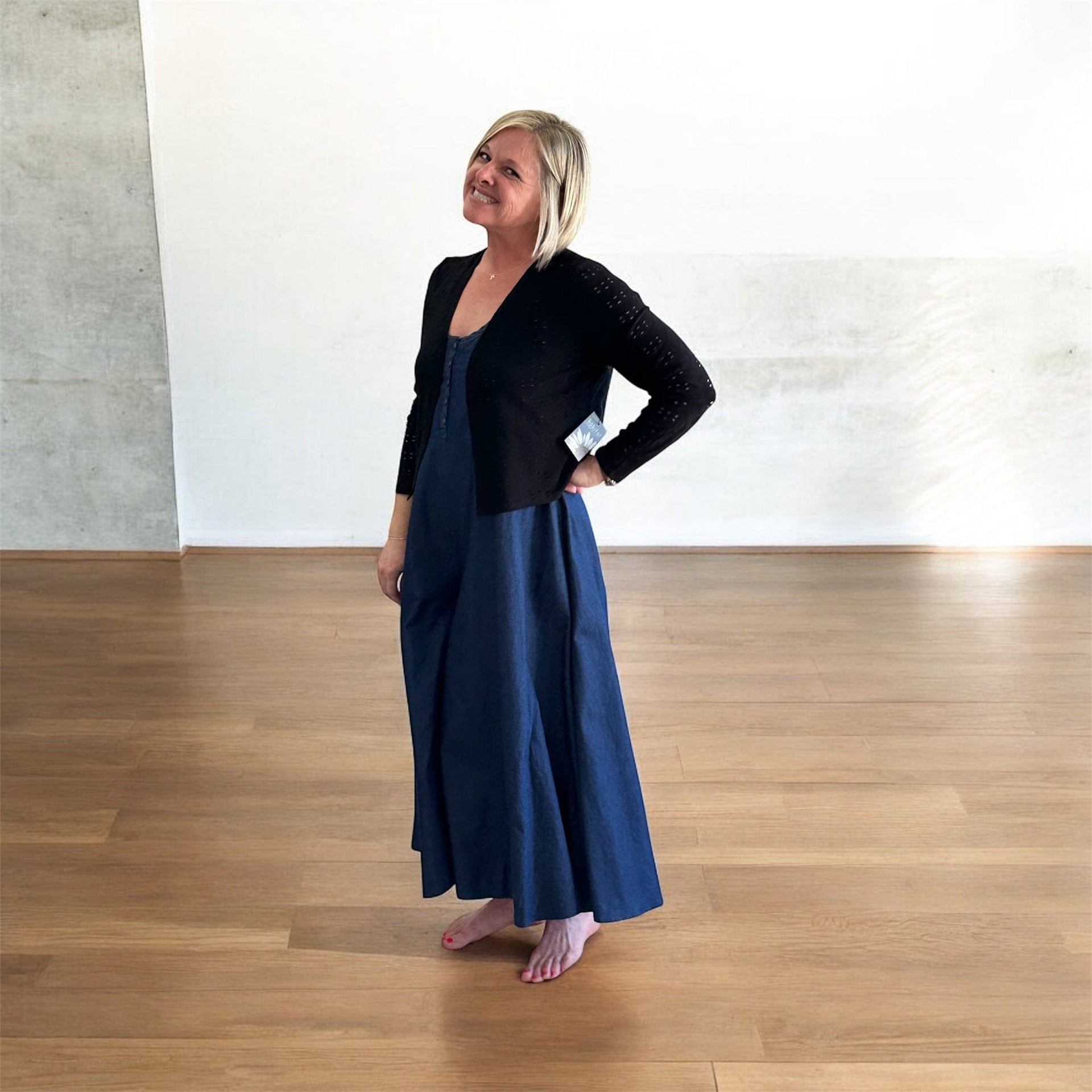 Eyelet Blooms Open Front Jacket in Black Habitat Cardigan