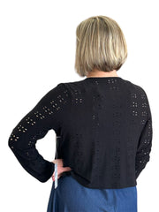Eyelet Blooms Open Front Jacket in Black Habitat Cardigan