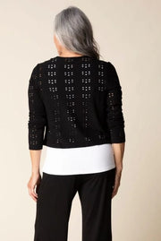 Eyelet Blooms Open Front Jacket in Black Habitat Cardigan