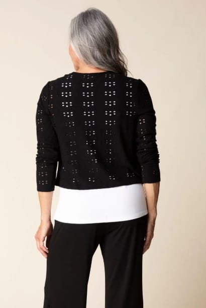 Eyelet Blooms Open Front Jacket in Black Habitat Cardigan