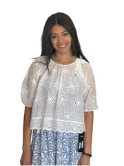 Eyelet Round Neck Short Sleeve Top : White By Together Blouse