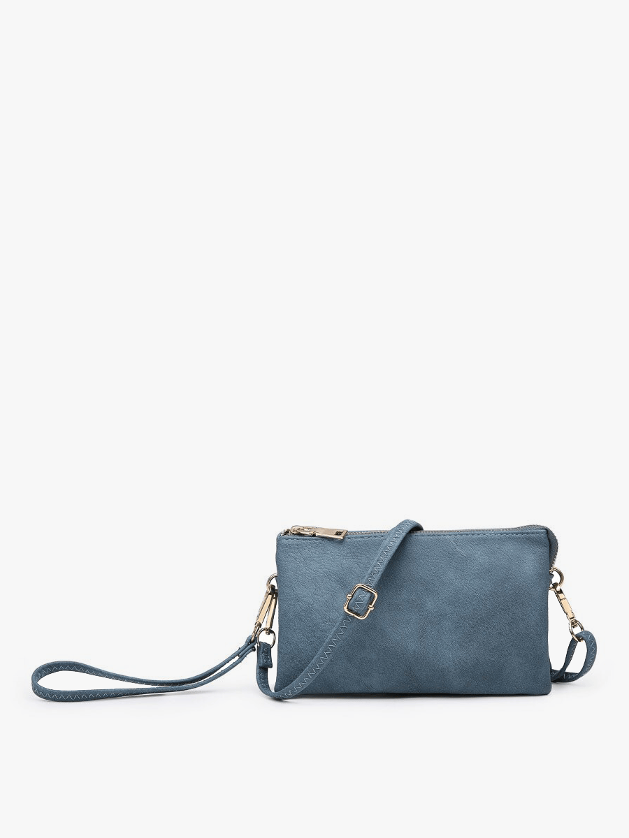 M013 Riley Monogrammable 3 Compartment Crossbody/Wristlet: Indigo Jen & Co.