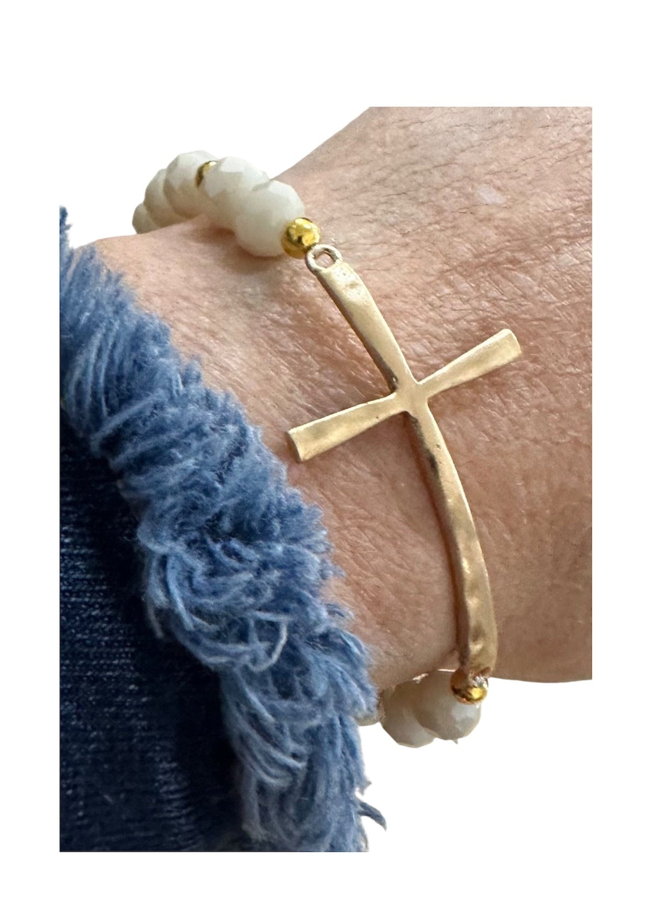 Faceted Bead and Cross Bracelet K & K Interiors bracelet White