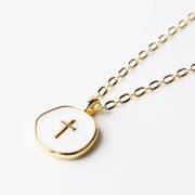 Faith Over Fear White Enamel Cross Pendant on Gold Chain Lenny & Eva