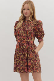 Fall Flirtation Dress in Burgandy Print Entro Dresses
