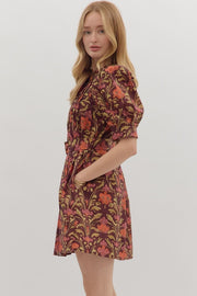 Fall Flirtation Dress in Burgandy Print Entro Dresses