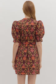 Fall Flirtation Dress in Burgandy Print Entro Dresses