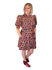 Fall Flirtation Dress in Burgandy Print Entro Dresses