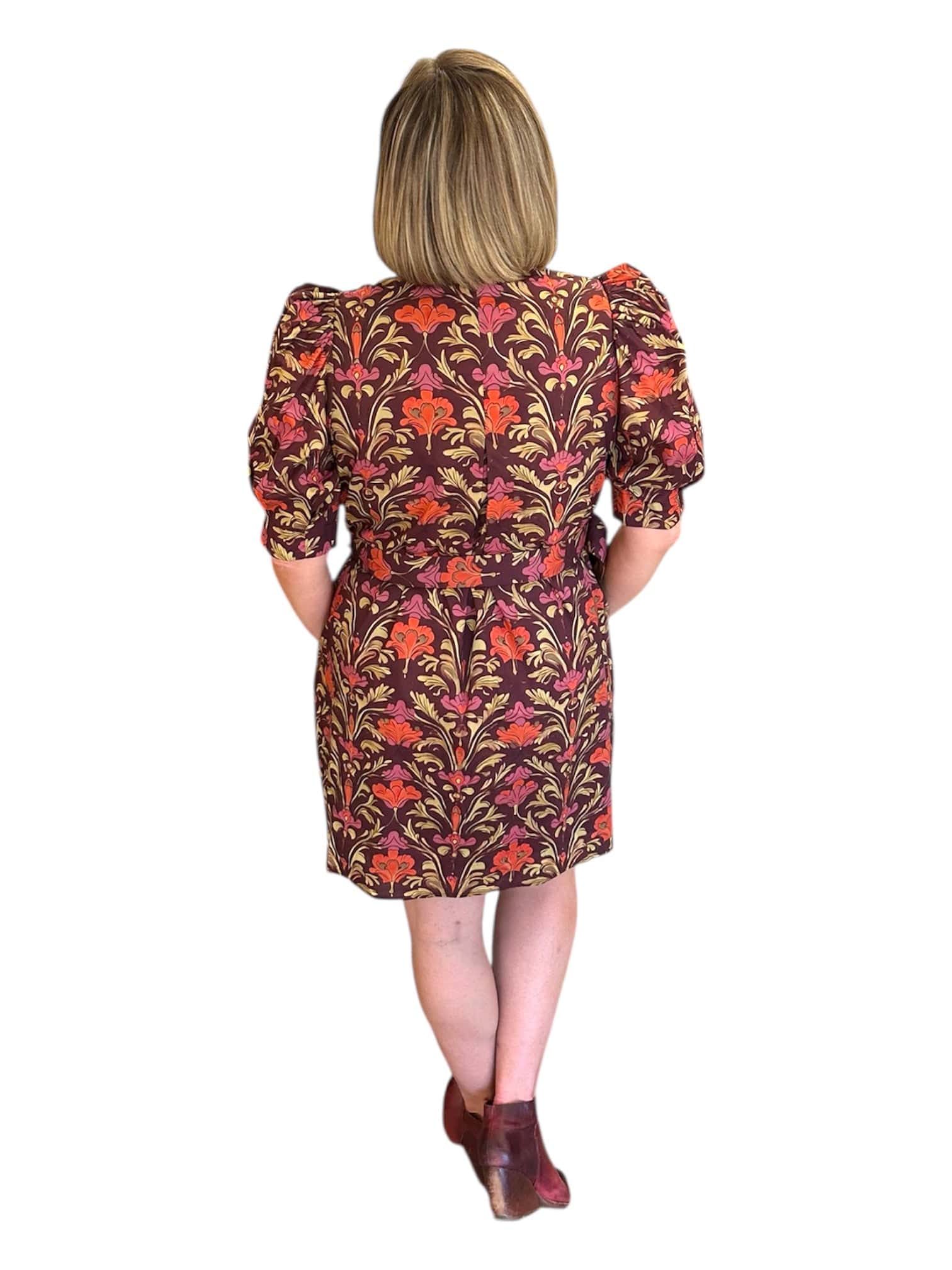 Fall Flirtation Dress in Burgandy Print Entro Dresses