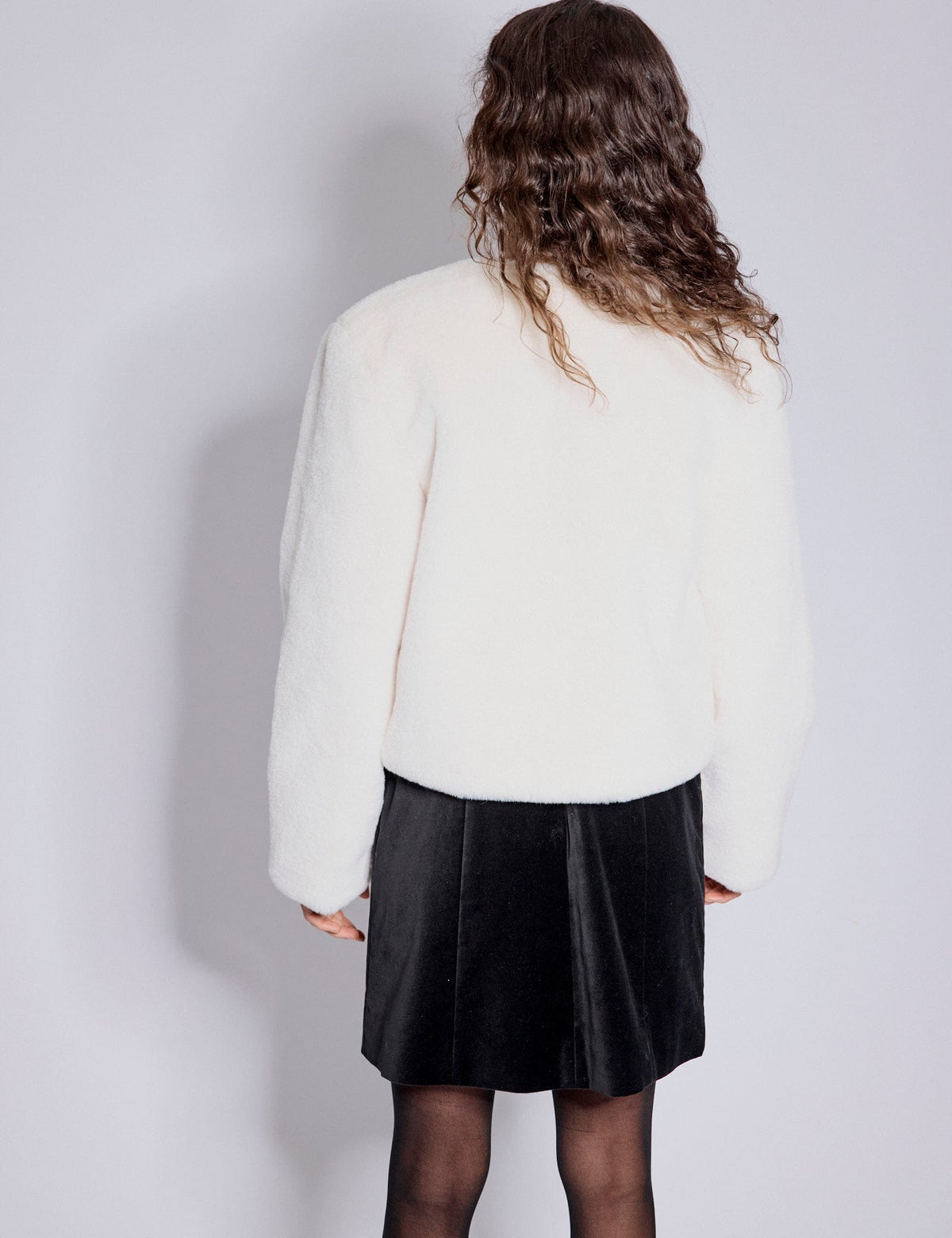 Faux Fur Cropped Jacket, White Blue B. Jacket