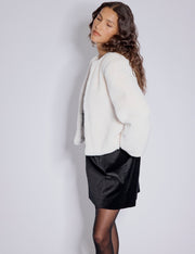 Faux Fur Cropped Jacket, White Blue B. Jacket