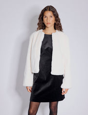 Faux Fur Cropped Jacket, White Blue B. Jacket