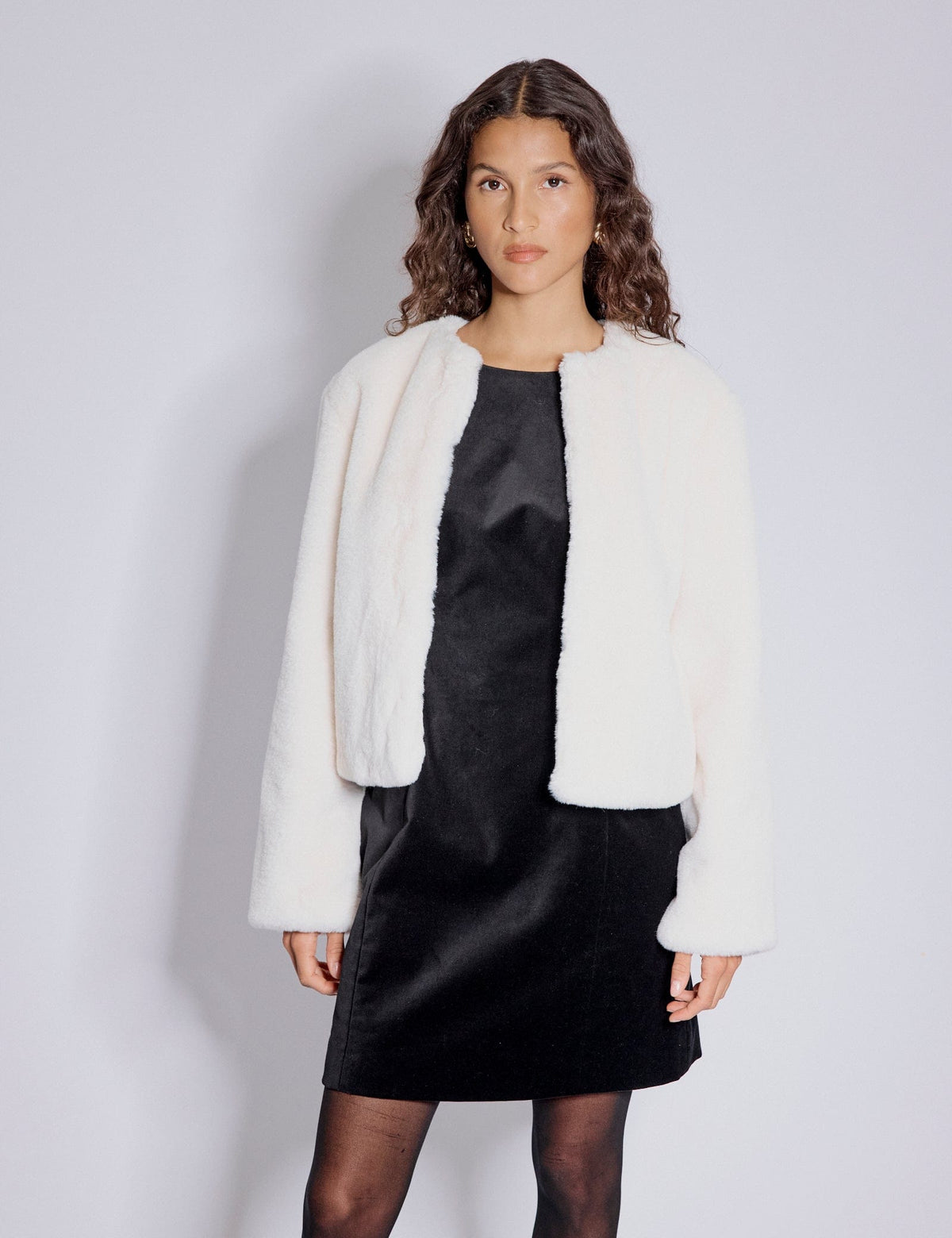 Faux Fur Cropped Jacket, White Blue B. Jacket
