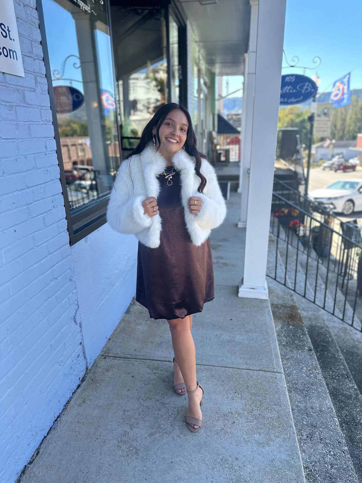Faux Fur Cropped Jacket, White Blue B. Coats & Jackets