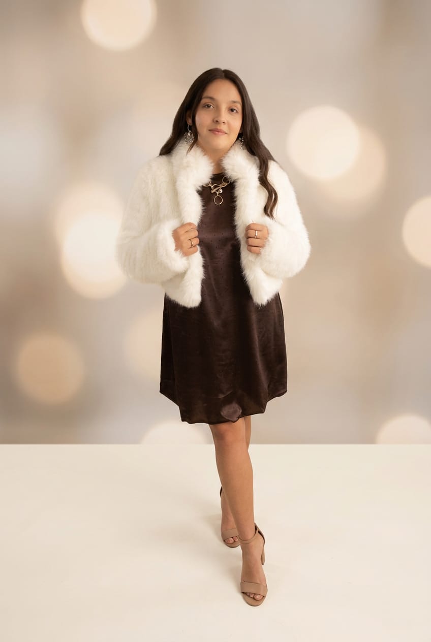 Faux Fur Cropped Jacket, White Blue B. Coats & Jackets