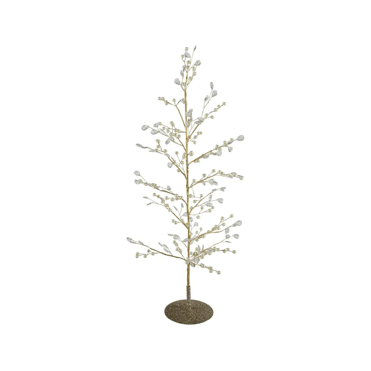 Faux Pearl, Acrylic Jewel & Metal Wire Tree with Glitter Base, Gold Creative Co-Op Home Decor