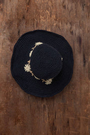 Fleur Noir Sun Hat UPF 35: Defined-Curve (Fixed Shape) By Many Hands