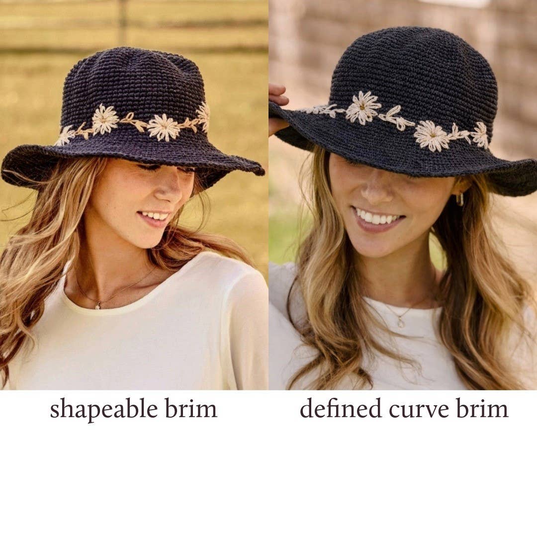 Fleur Noir Sun Hat UPF 35: Shapeable Brim By Many Hands