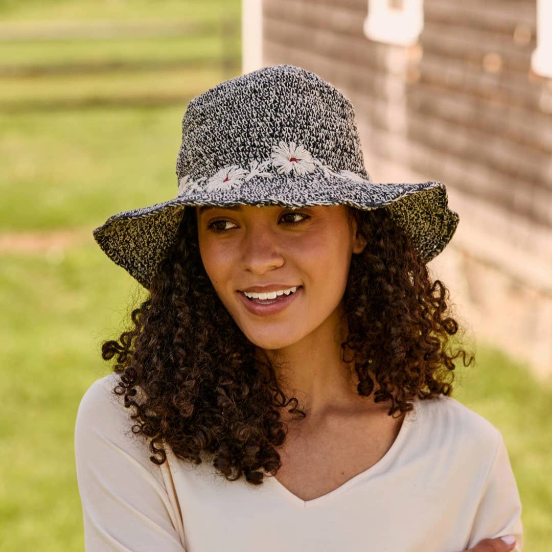 Fleur Salt & Coal Sun Hat UPF 35: Defined-Curve (Fixed Shape) By Many Hands