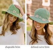Fleur Seafoam Sun Hat UPF 35: Defined-Curve (Fixed Shape) By Many Hands
