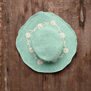 Fleur Seafoam Sun Hat UPF 35: Defined-Curve (Fixed Shape) By Many Hands