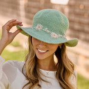Fleur Seafoam Sun Hat UPF 35: Defined-Curve (Fixed Shape) By Many Hands