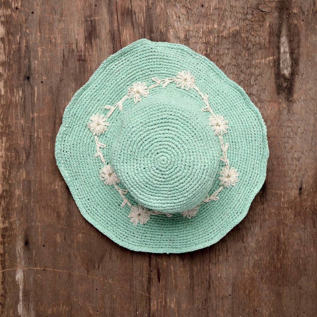 Fleur Seafoam Sun Hat UPF 35: Shapeable Brim By Many Hands