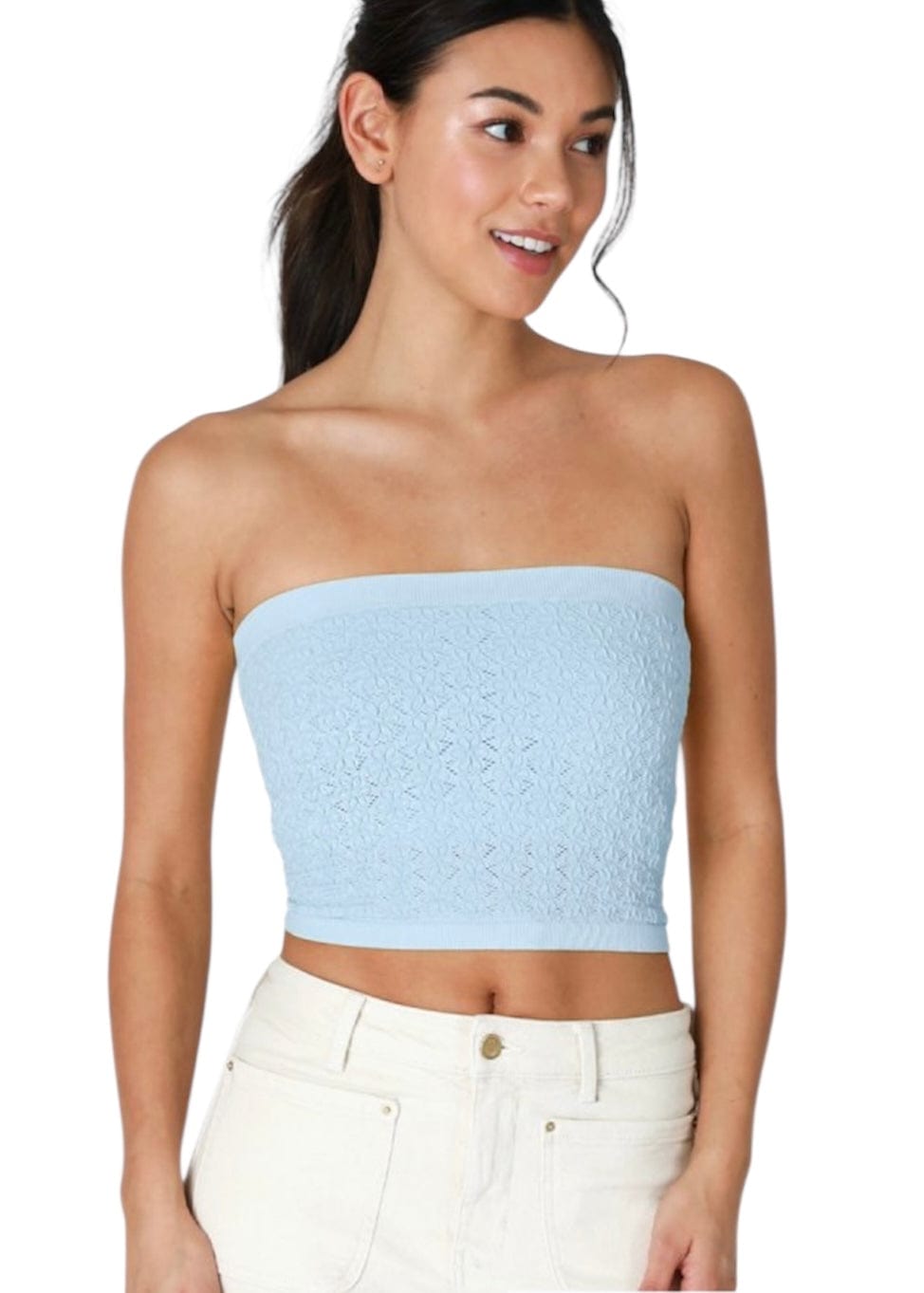 Floral Textured Tube Top NIKIBIKI Tube Top Breezy Blue
