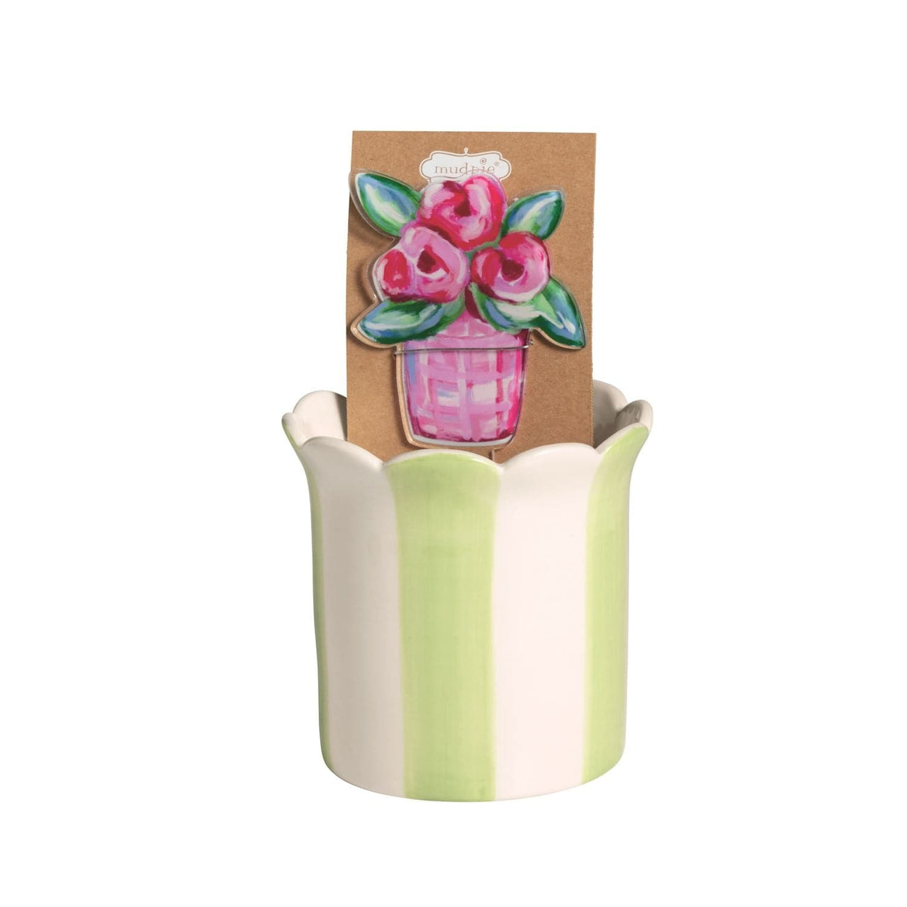 Flower Pot with Plant Stake Mud Pie planter