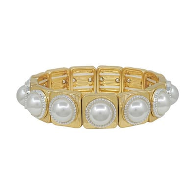 Gama Gold Pearl Stretch Bracelet, Gold and White Meghan Browne Accessories